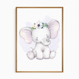 Elephant nursery wall art set for girls with personalised name print