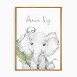 Elephant wall art with soft watercolour safari animal and gentle text for nursery or kids room