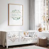 Custom watercolour eucalyptus wreath name print for kids room décor