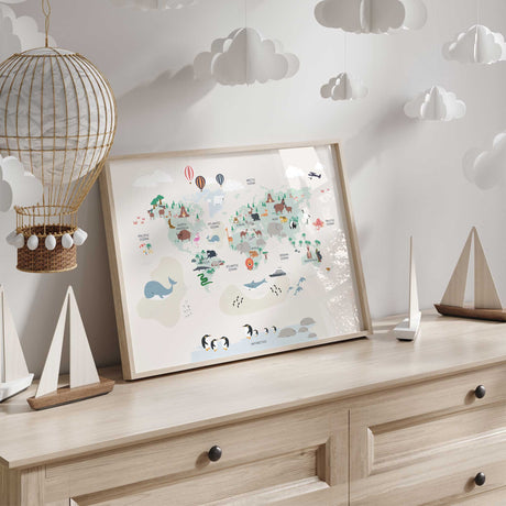 ids educational world map print with animals from every continent