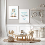 Explorer-inspired nursery decor prints with wild animal bear and adventure theme artwork