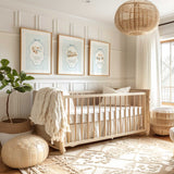 Faith inspired boys nursery prints featuring transport illustrations and Bible verses