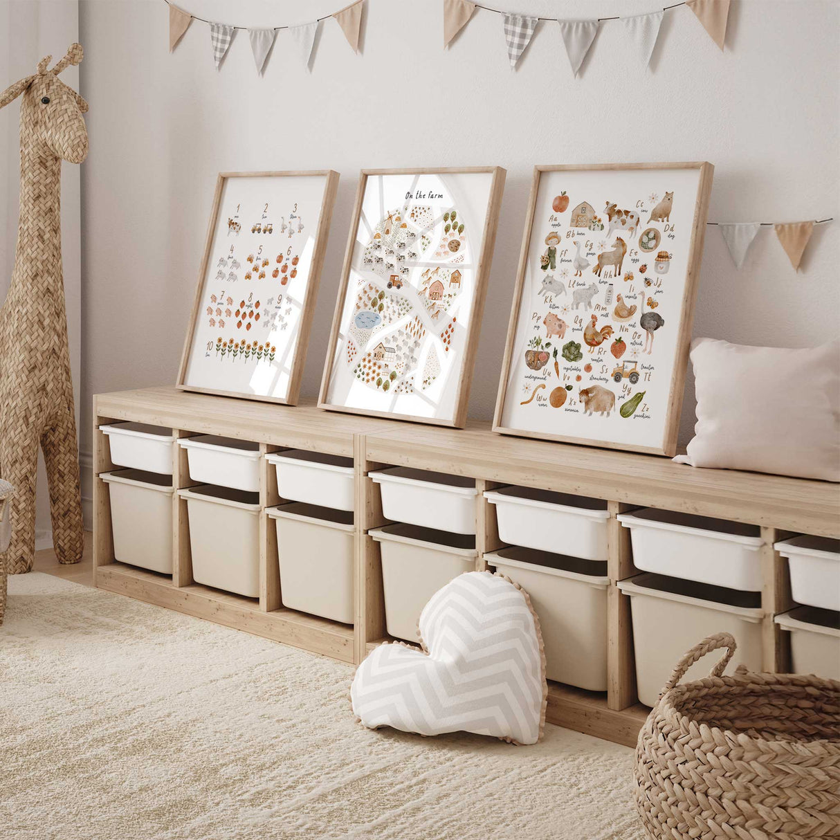 Farm learning wall art set of three educational prints for kids