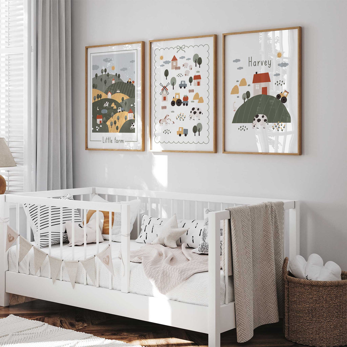 farm nursery name print with tractor and barn for baby boy room