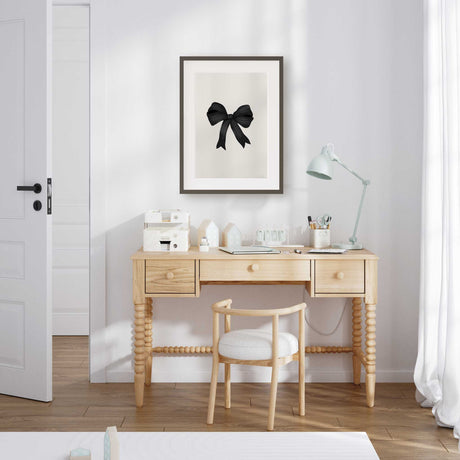 Feminine black bow wall art for modern girls teen bedroom