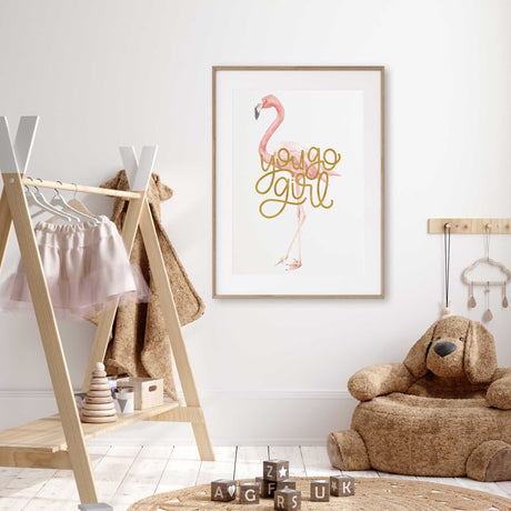 Pink flamingo wall art for a girl nursery or playroom