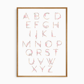 Floral alphabet nursery wall art with pink blossom letters