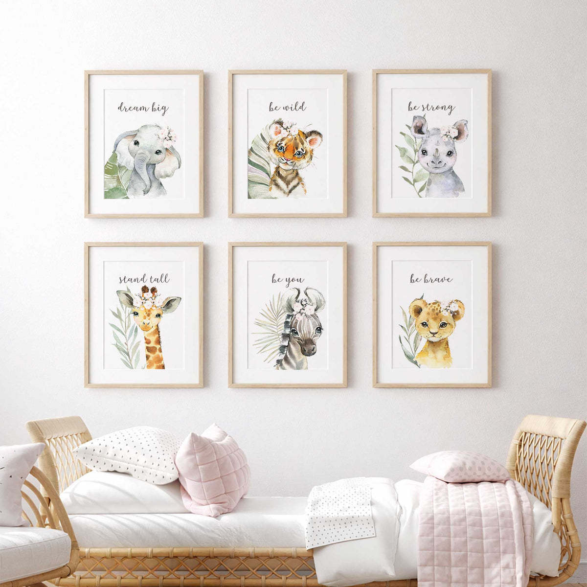 Safari Nursery Prints Set of 6 Girls Jungle Animal Wall Art – My Tommy ...