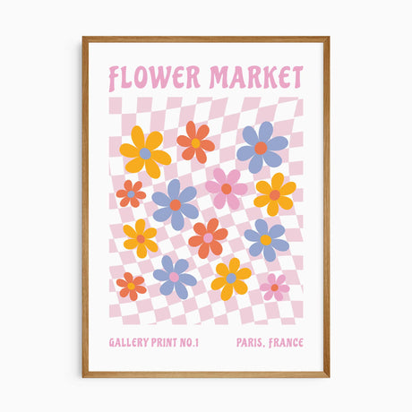 Flower Market wall art print with colourful graphic flowers
