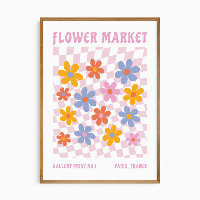 Flower Market wall art print with colourful graphic flowers