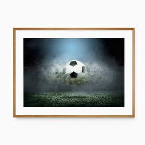 Dynamic football print wall art featuring a bold soccer ball design, available in custom sizes for bedrooms and game rooms.