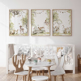 Set of 3 forest animal prints for woodland-themed nursery or kids' room.