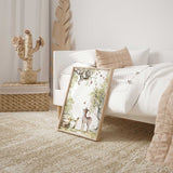 forest nursery wall art showing bear on branch and deer in meadow