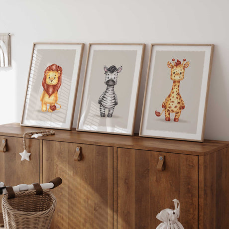 friendly safari animal wall art set for children’s rooms