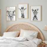  Black and white zebra print with green glasses illustration for safari themed girls bedroom