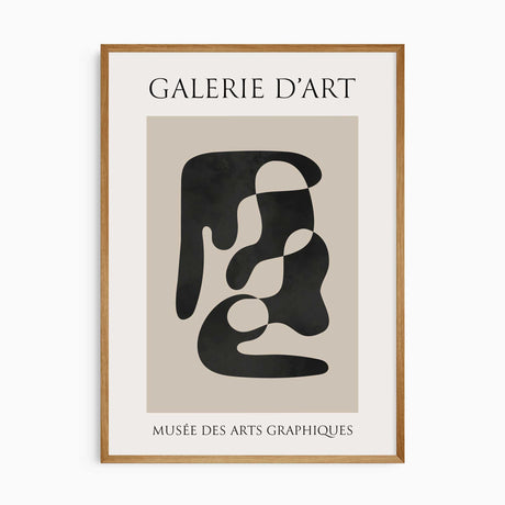 Black abstract design with a broad upper curve and sweeping lower shape on beige, with cream margins and French lettering.
