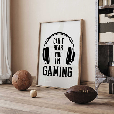 Gaming headphones wall art black and white