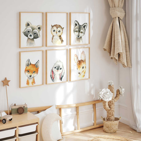 Gender-neutral animal wall art for a forest nursery theme