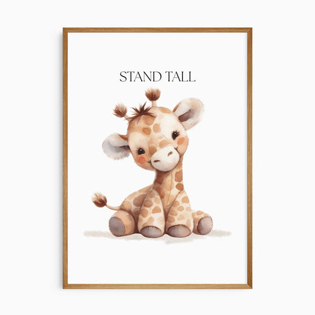 Giraffe safari nursery print 'Stand Tall' from neutral inspirational animal wall decor set