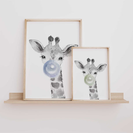 playful giraffe with bubblegum