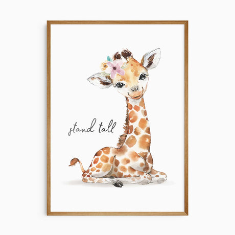 Giraffe nursery wall art for girls with "stand tall" quote