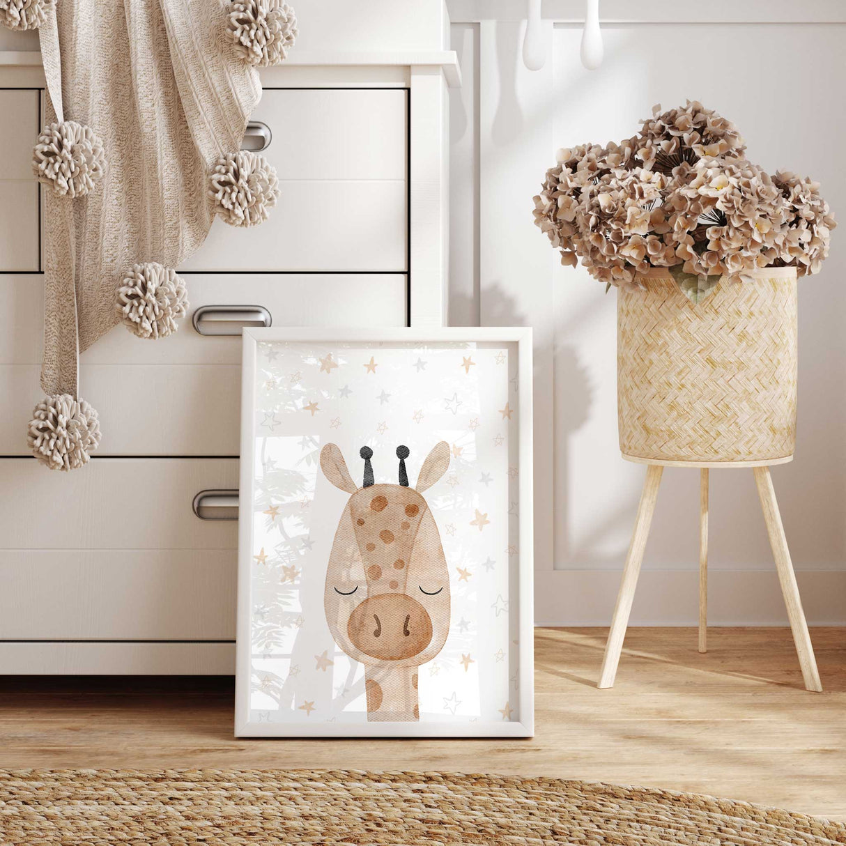 Giraffe nursery wall art print for modern baby bedroom