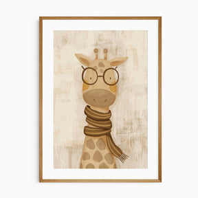 Cute giraffe wall art with glasses and scarf for kids’ room or nursery