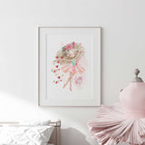 Girls ballet wall art print featuring a graceful ballerina illustration