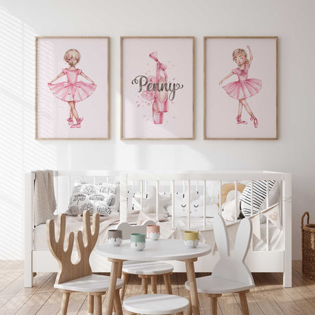 Ballet-themed pink wall prints for girls playroom or bedroom