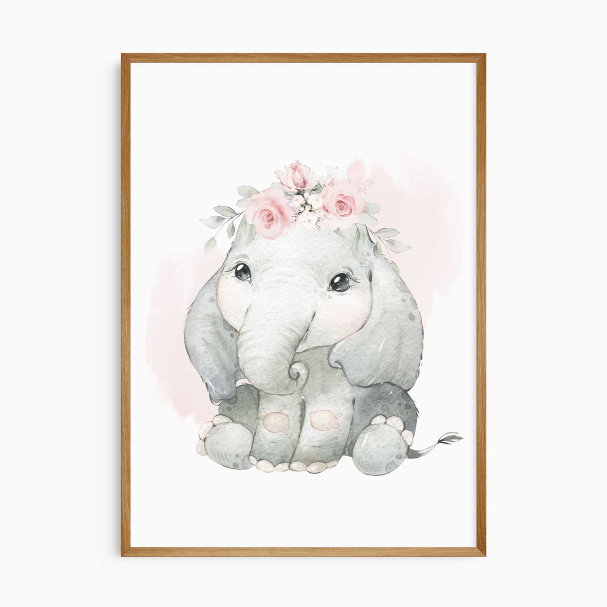 Girls elephant wall art set featuring floral baby elephant illustrations