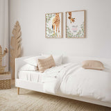 Girls hello little one giraffe safari nursery wall art with blush floral accents