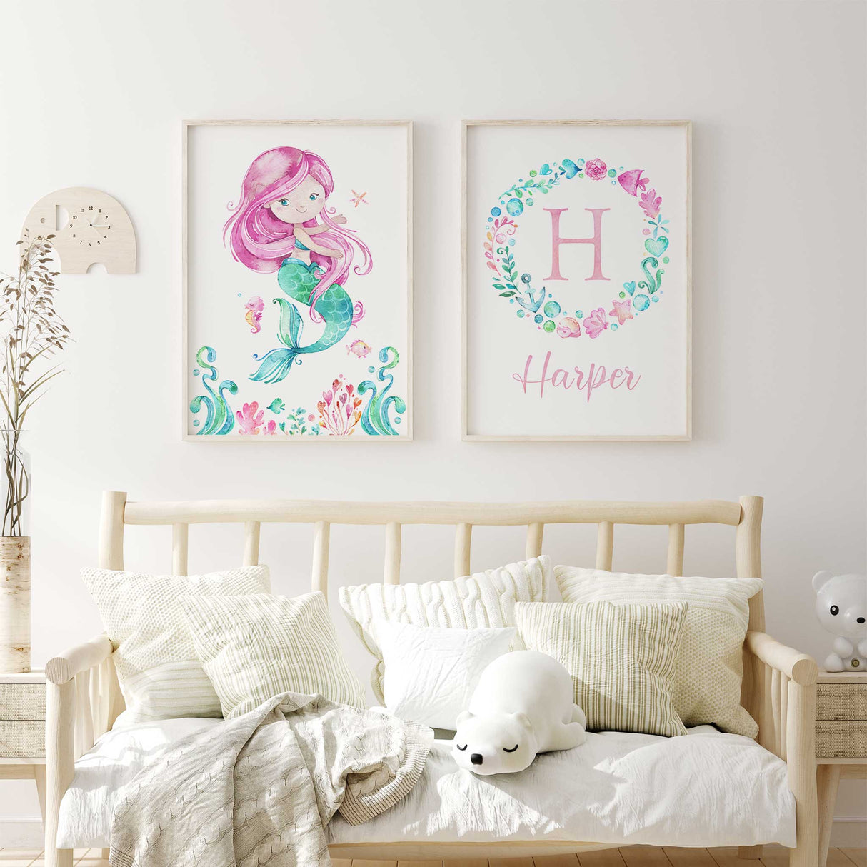 Mermaid themed wall art for a girls bedroom