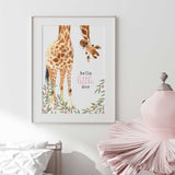 Girls safari giraffe nursery print with floral details