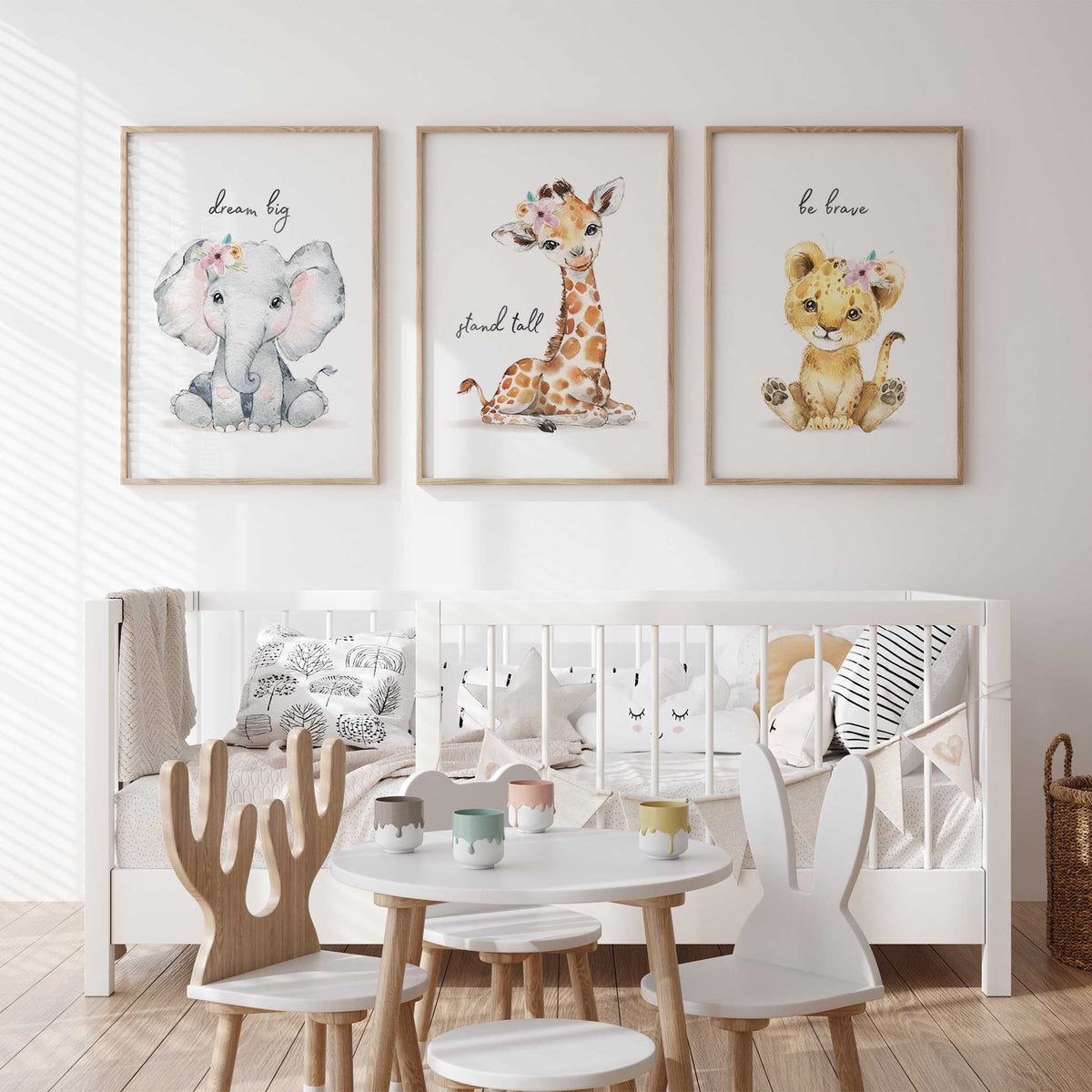 Safari Nursery Prints for Girls – Set of 3 Jungle Animal Art – My Tommy ...