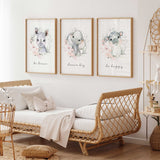 Girls safari nursery wall art prints in soft pink, grey and neutral colours