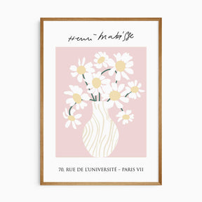 Soft pink girls room art print featuring daisies in a minimal vase