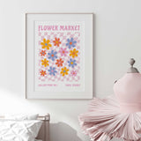 Graphic flower wall art for girls room with colourful floral design