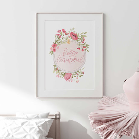 Hello Beautiful floral print for girls bedroom or nursery decor