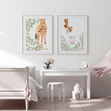 Hello little one giraffe nursery wall art with pink florals for baby girl nursery