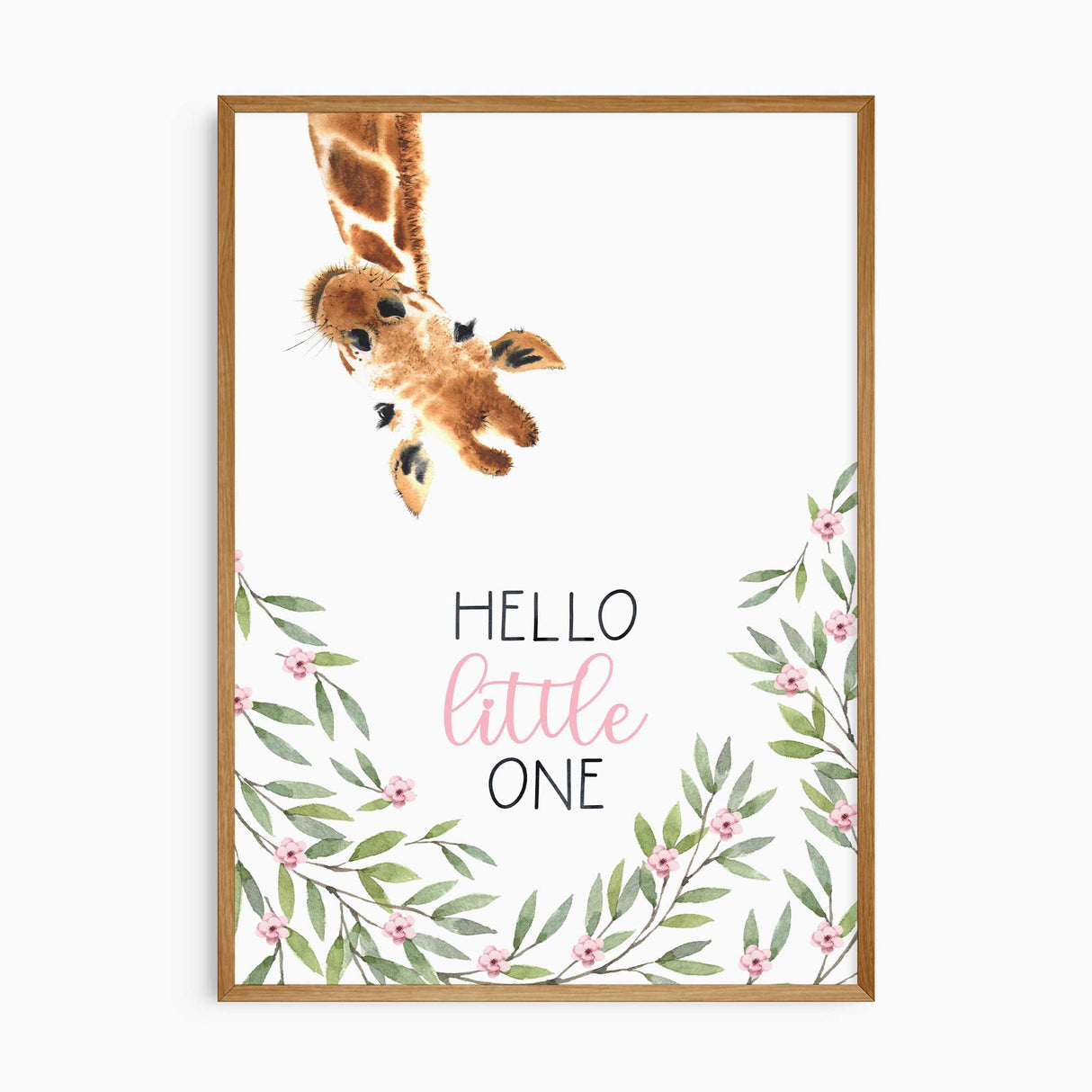 Hello little one giraffe wall art for floral nursery theme for girls