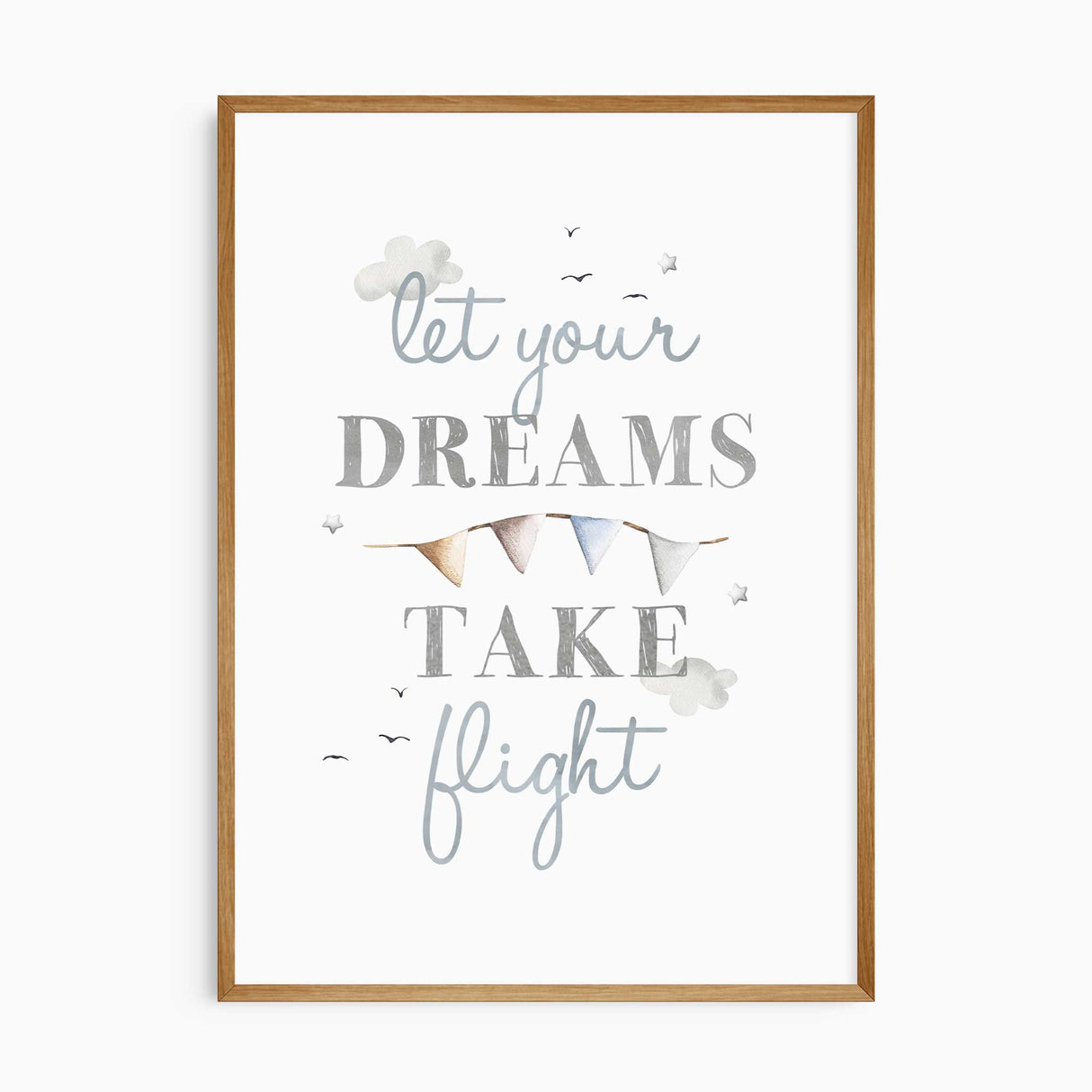 Watercolour hot air balloon and aeroplane prints in soft blue, grey and beige for a baby boy’s nursery or bedroom