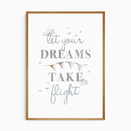 Watercolour hot air balloon and aeroplane prints in soft blue, grey and beige for a baby boy’s nursery or bedroom