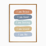 “I am” affirmation print with personalised child’s name