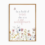 In a field of roses she is a wildflower wall art print for girls room