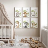 Jungle animal nursery wall art set with six watercolour animal quote prints