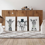 jungle animal prints featuring elephant giraffe and zebra