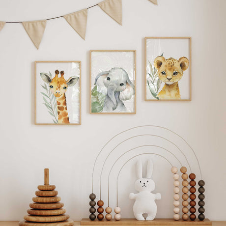 Jungle theme nursery art set for boys and girls