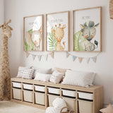 Jungle safari nursery decor set with soft watercolour animals