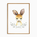 Kangaroo nursery print with botanical accents for modern kids decor