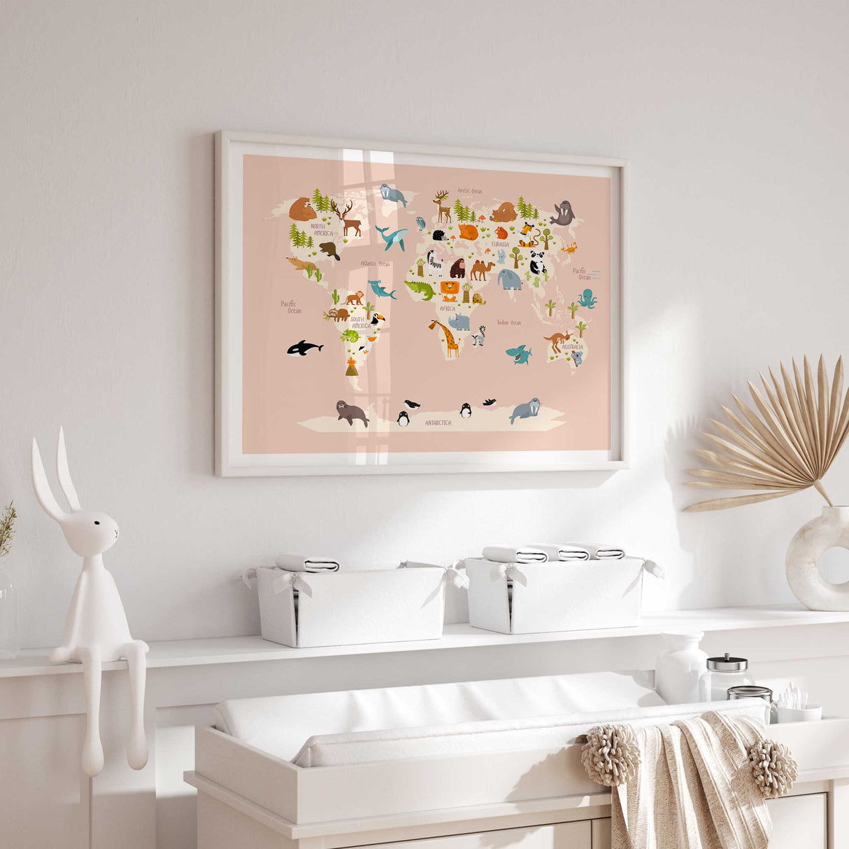 kids animal world map print featuring animals from around the world